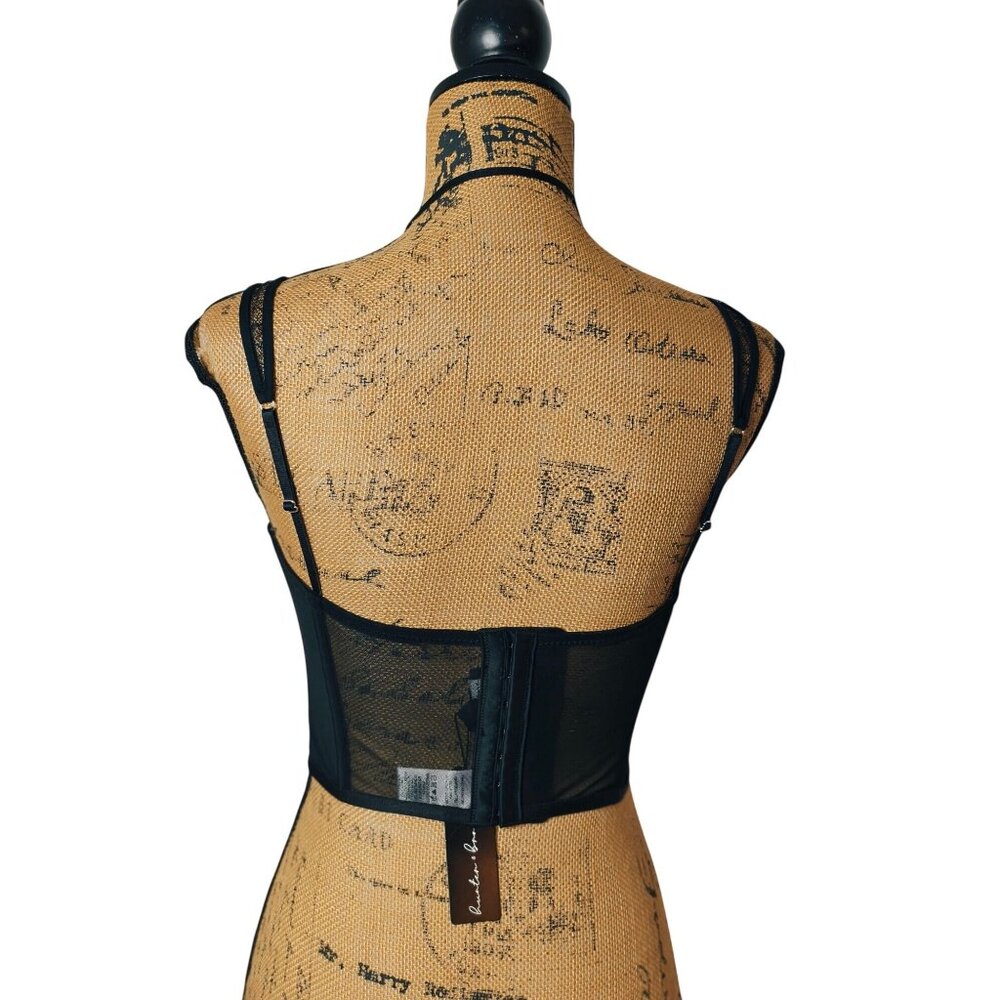 Hunter & Brown M Corset Bustier Black Illusion Lace Boning Intimate Sexy NEW - Picture 2 of 8